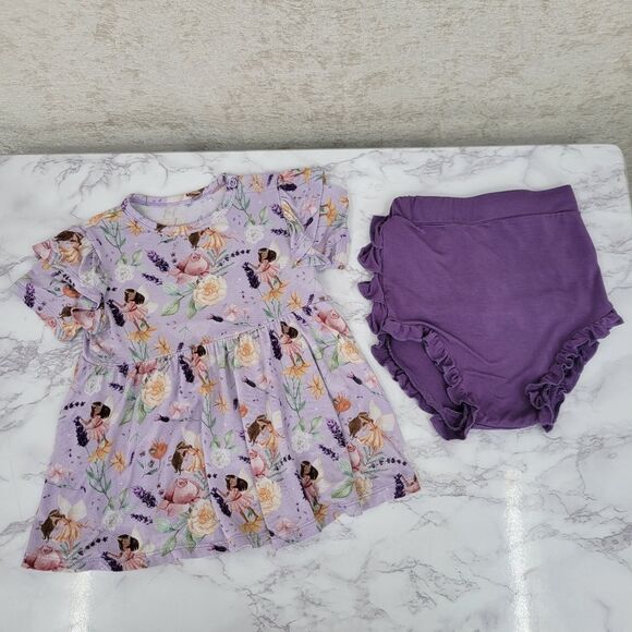 Laree + Co Bamboo Purple Floral Fairy Top Ruffle Sleeves Matching Bloomers Set - Picture 7 of 14